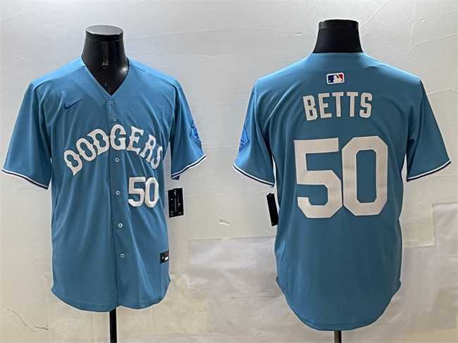 Men%27s Los Angeles Dodgers #50 Mookie Betts Light Blue Limited Stitched Jersey